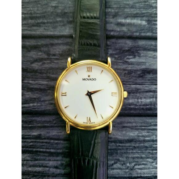 Rare Movado Ref 87E40885 Mens Watch Roman White Enamel Dial